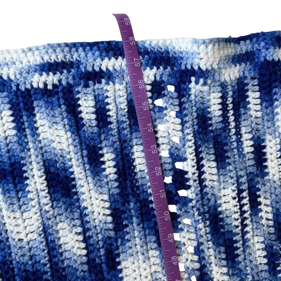 Handmade Blue White Ripple Wave Crochet Throw Afghan Blanket 48"x56" Grandmacore - Picture 4 of 10